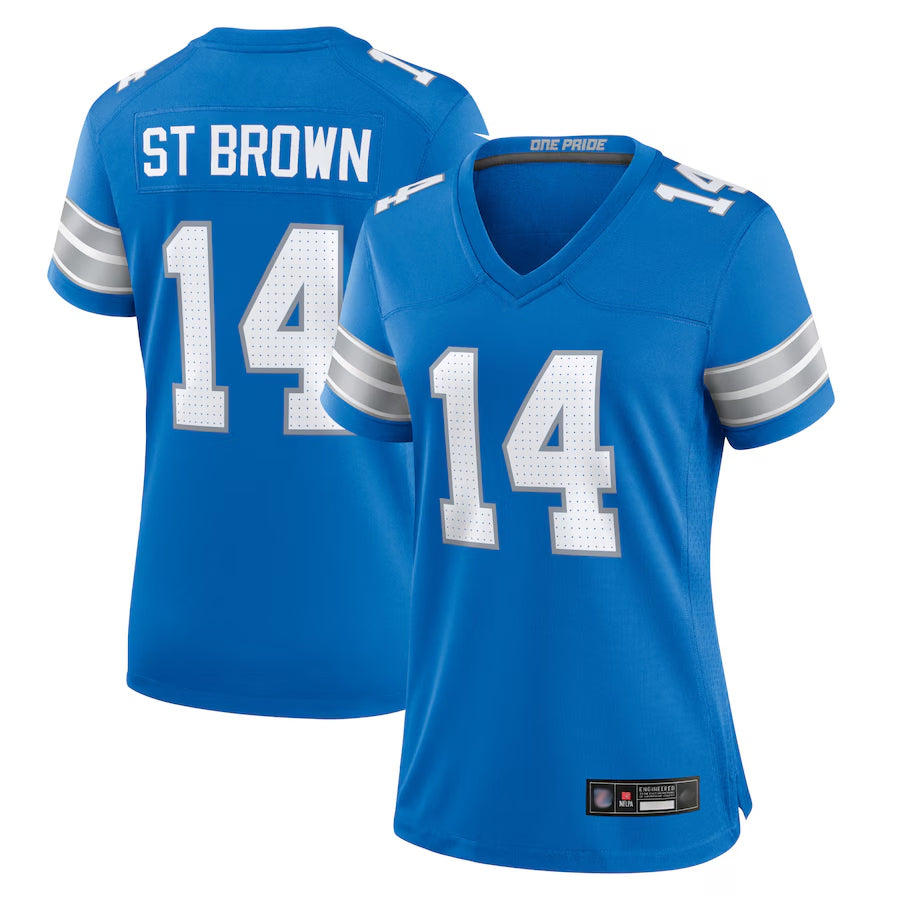 Silnrao D.Lions Home Game Stitched Jerseys - Blue - #14 Amon-Ra St. Brown Player