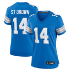 Silnrao D.Lions Home Game Stitched Jerseys - Blue - #14 Amon-Ra St. Brown Player
