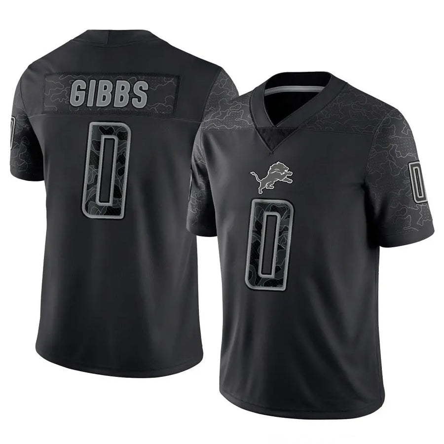 Silnrao D.Lions #0 Jahmyr Gibbs Player Black REFLECTIVE Limited Stitched Jerseys