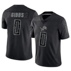 Silnrao D.Lions #0 Jahmyr Gibbs Player Black REFLECTIVE Limited Stitched Jerseys