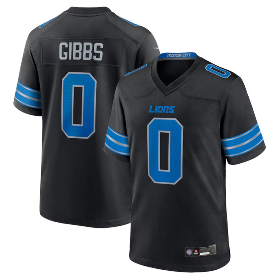 Silnrao D.Lions #0 Jahmyr Gibbs Player Black Replica Game Stitched Jerseys
