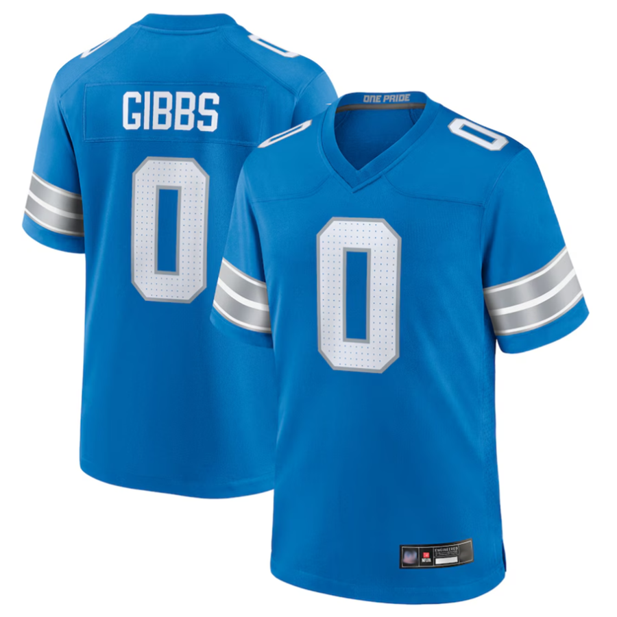 Silnrao D.Lions #0 Jahmyr Gibbs Player Blue Replica Game Stitched Jerseys