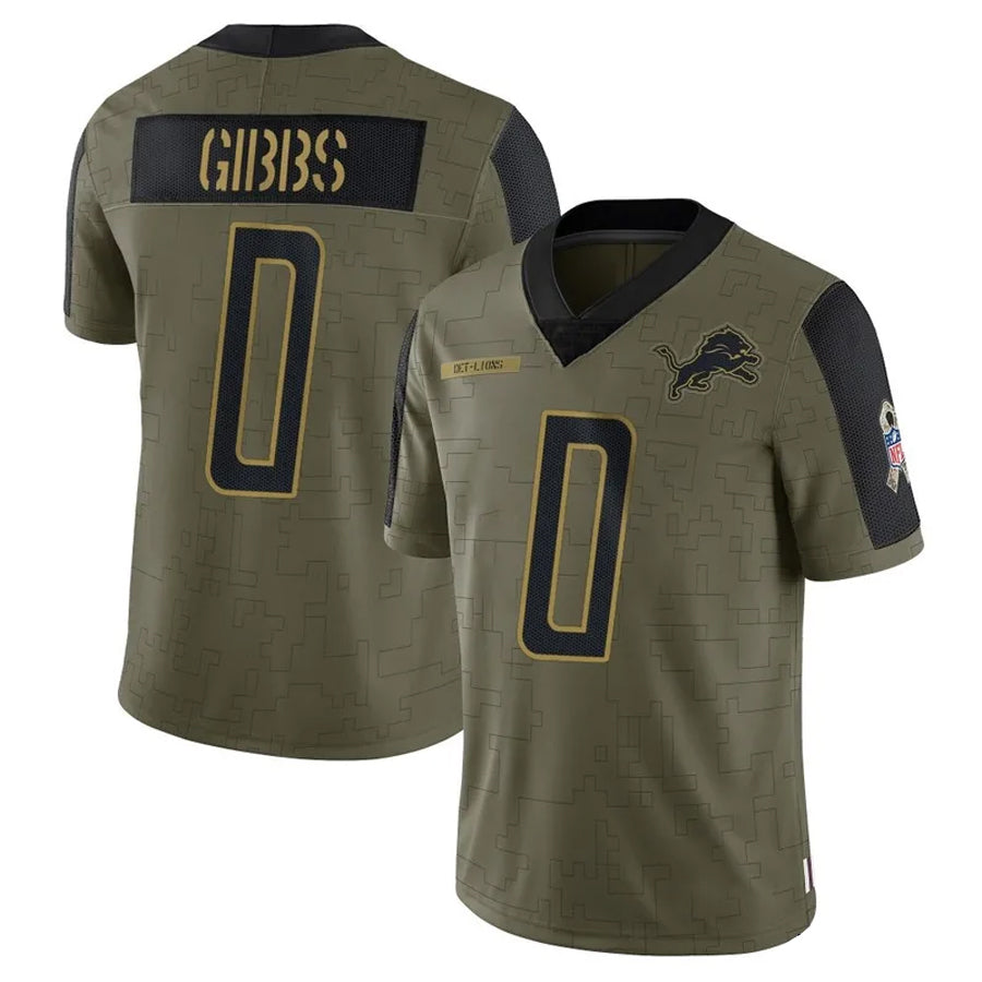 Silnrao D.Lions #0 Jahmyr Gibbs Player Salute To Service Olive Stitched Jerseys
