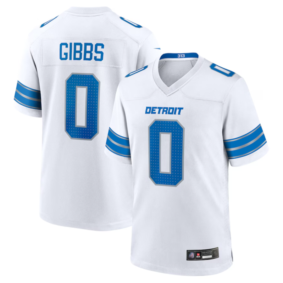 Silnrao D.Lions #0 Jahmyr Gibbs Player White Replica Game Stitched Jerseys