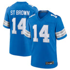 Silnrao D.Lions #14 Amon-Ra St. Brown Blue Game Jersey American Stitched  Jerseys