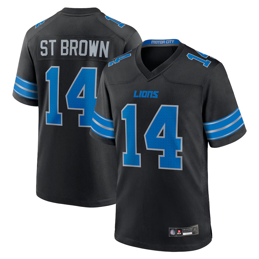 Silnrao D.Lions #14 Amon-Ra St. Brown Player Black 2nd Alternate Game Stitched Jerseys