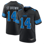 Silnrao D.Lions #14 Amon-Ra St. Brown Player Black Game Stitched  Jerseys