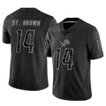 Silnrao D.Lions #14 Amon-Ra St. Brown Player Black REFLECTIVE Limited Stitched Jerseys