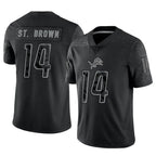 Silnrao D.Lions #14 Amon-Ra St. Brown Player Black REFLECTIVE Limited Stitched Jerseys