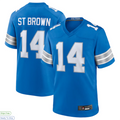 Silnrao D.Lions #14 Amon-Ra St. Brown Player Blue Game Stitched Jerseys