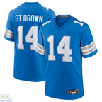 Silnrao D.Lions #14 Amon-Ra St. Brown Player Blue Game Stitched Jerseys