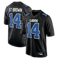 Silnrao D.Lions #14 Amon-Ra St. Brown Player Carbon Black Fashion Stitched Jerseys