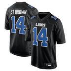 Silnrao D.Lions #14 Amon-Ra St. Brown Player Carbon Black Fashion Stitched Jerseys