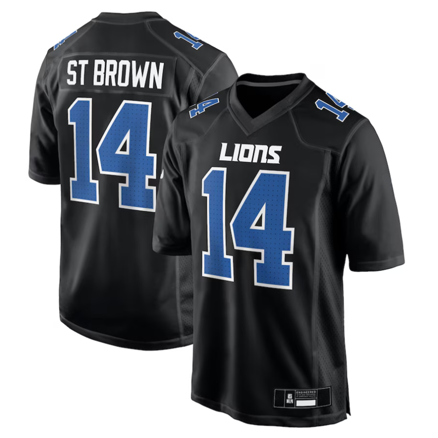 Silnrao D.Lions #14 Amon-Ra St. Brown Player Carbon Black Fashion Stitched Jerseys