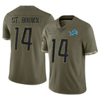 Silnrao D.Lions #14 Amon-Ra St. Brown Player Salute To Service Limited Olive Stitched Jerseys