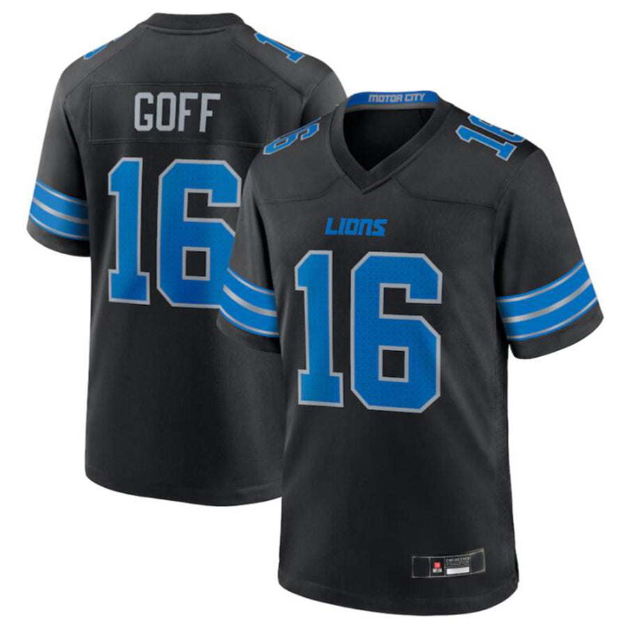 Silnrao D.Lions #16 Jared Goff Black 2nd Alternate Game Jersey American Stitched  Jerseys