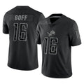 Silnrao D.Lions #16 Jared Goff Player Black REFLECTIVE Limited Stitched Jerseys