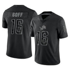 Silnrao D.Lions #16 Jared Goff Player Black REFLECTIVE Limited Stitched Jerseys