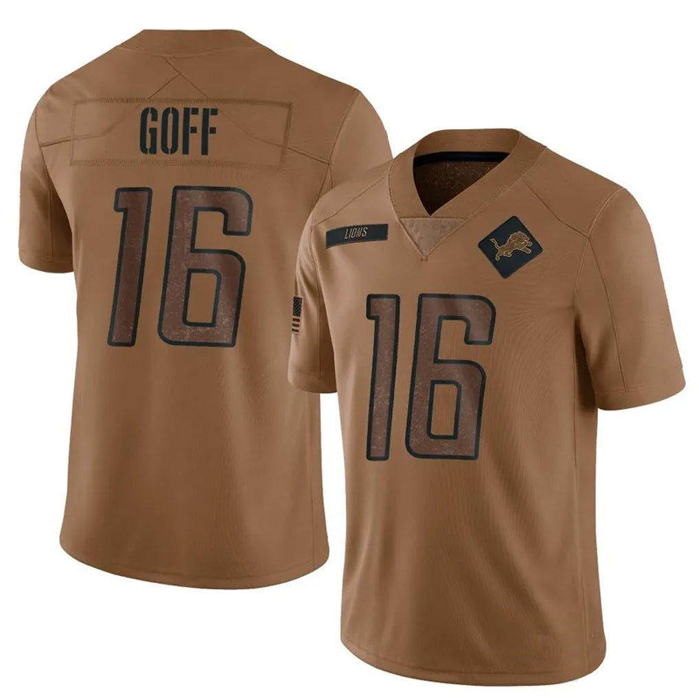 Silnrao D.Lions #16 Jared Goff Player Brown Salute To Service Limited Stitched Jerseys