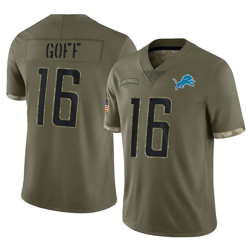 Silnrao D.Lions #16 Jared Goff Player Salute To Service Limited Olive Stitched Jerseys