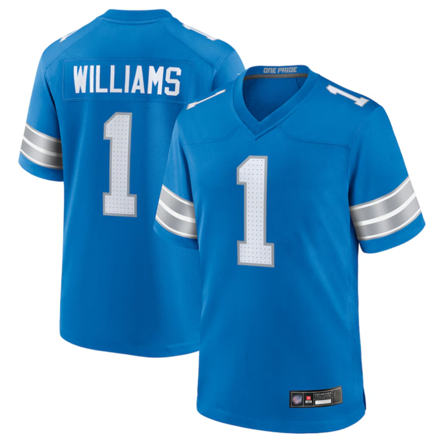 Silnrao D.Lions #1 Jameson Williams Player Blue Replica Game Stitched Jerseys
