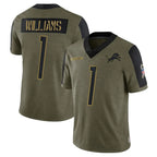 Silnrao D.Lions #1 Jameson Williams Player White Home Game Stitched Jerseys