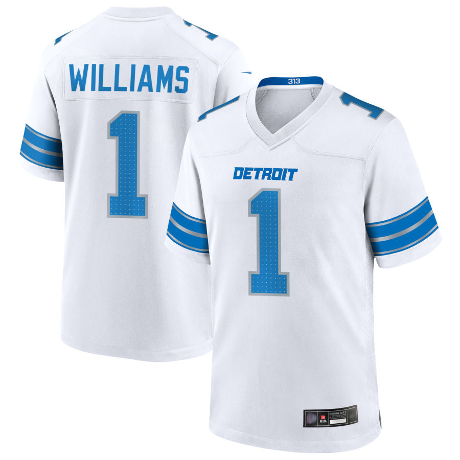 Silnrao D.Lions #1 Jameson Williams Player White Home Game Football Jerseys
