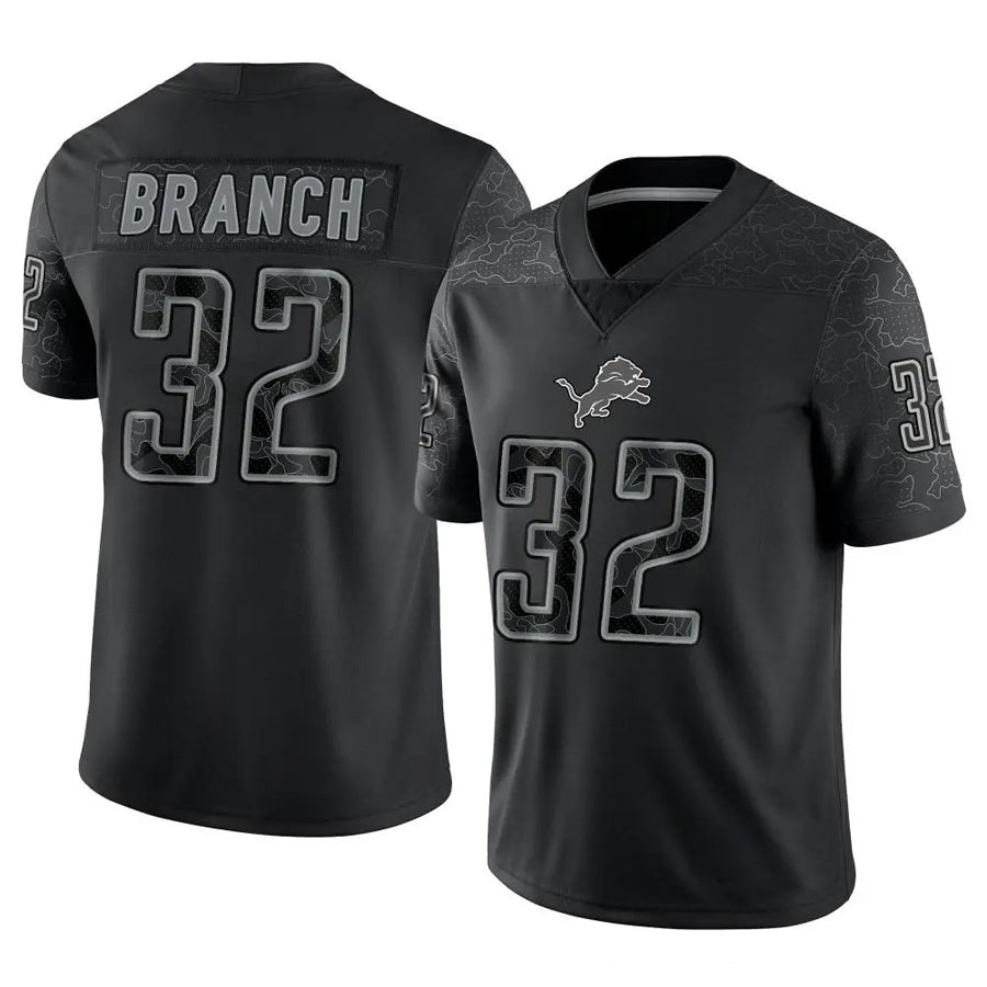 Silnrao D.Lions #32 Brian Branch Player Black REFLECTIVE Limited Stitched Jerseys