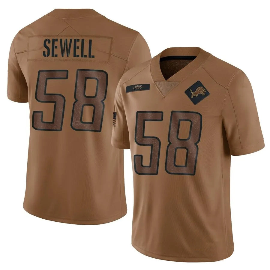 Silnrao D.Lions #58 Penei Sewell Player Brown Salute To Service Limited Stitched Jerseys
