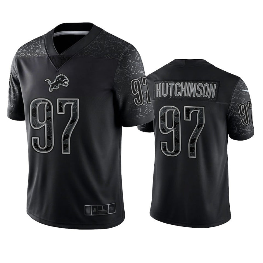 Silnrao D.Lions #97 Aidan Hutchinson Player Black REFLECTIVE Limited Stitched Jerseys