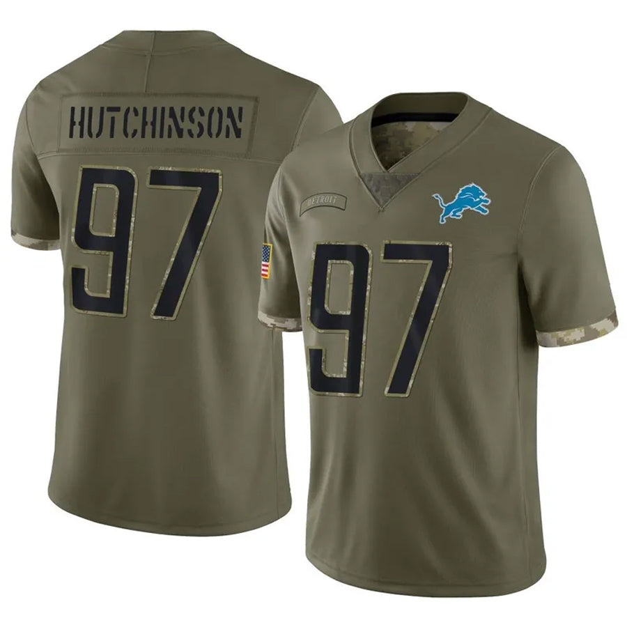 Silnrao D.Lions #97 Aidan Hutchinson Player Salute To Service Olive Stitched Jerseys