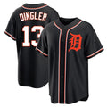 Silnrao D.Tigers #13 Dillon Dingler Player Black Fashion Out Home Game Stitched Jerseys