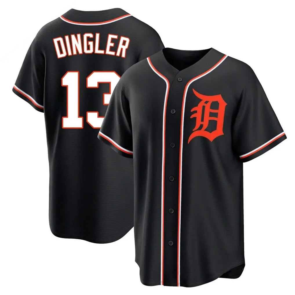 Silnrao D.Tigers #13 Dillon Dingler Player Black Fashion Out Home Game Stitched Jerseys