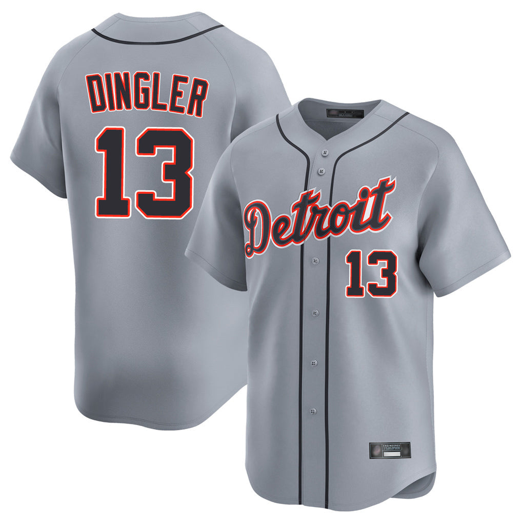 Silnrao D.Tigers #13 Dillon Dingler Player Gray Home Limited Stitched Jerseys