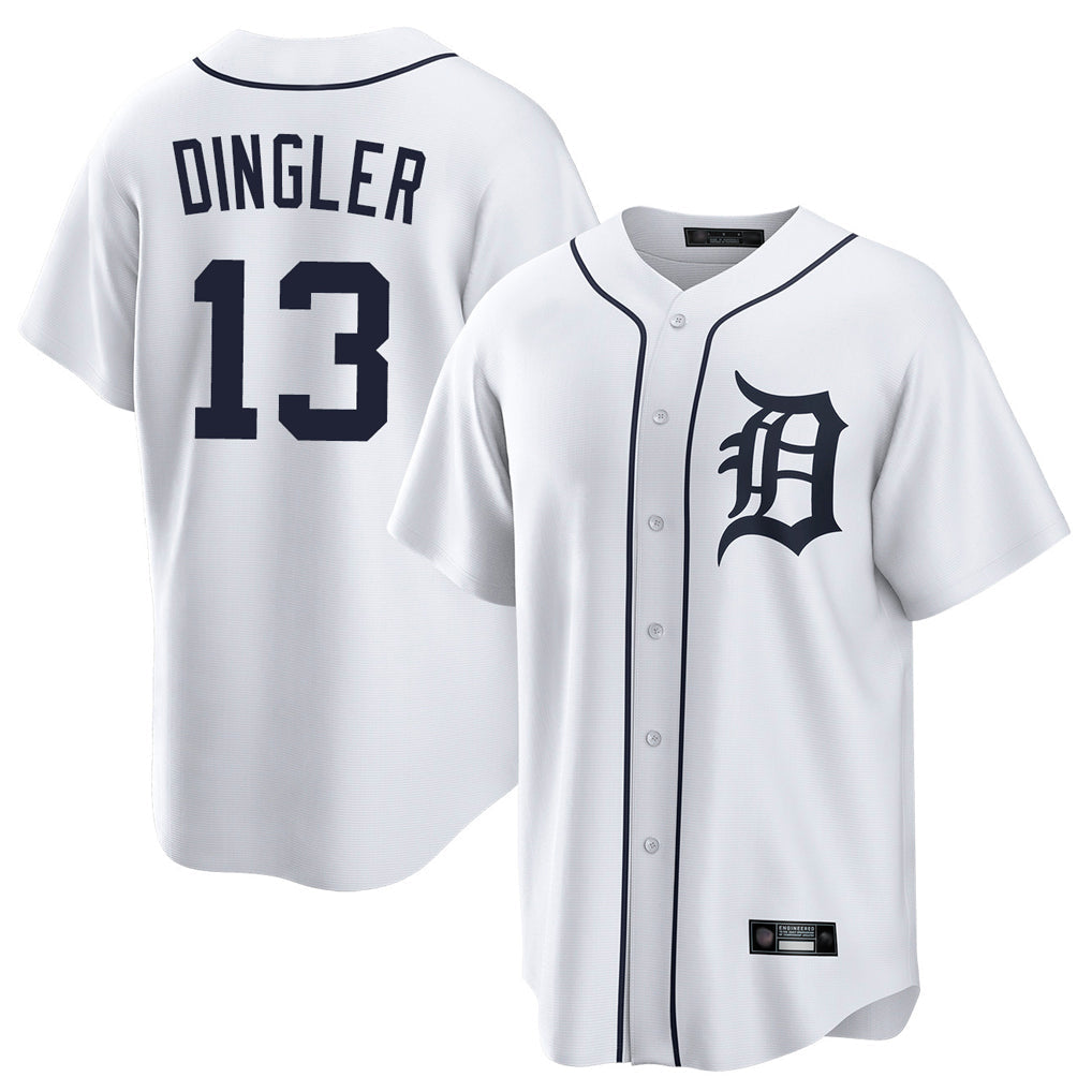 Silnrao D.Tigers #13 Dillon Dingler Player White Home Game Stitched Jerseys