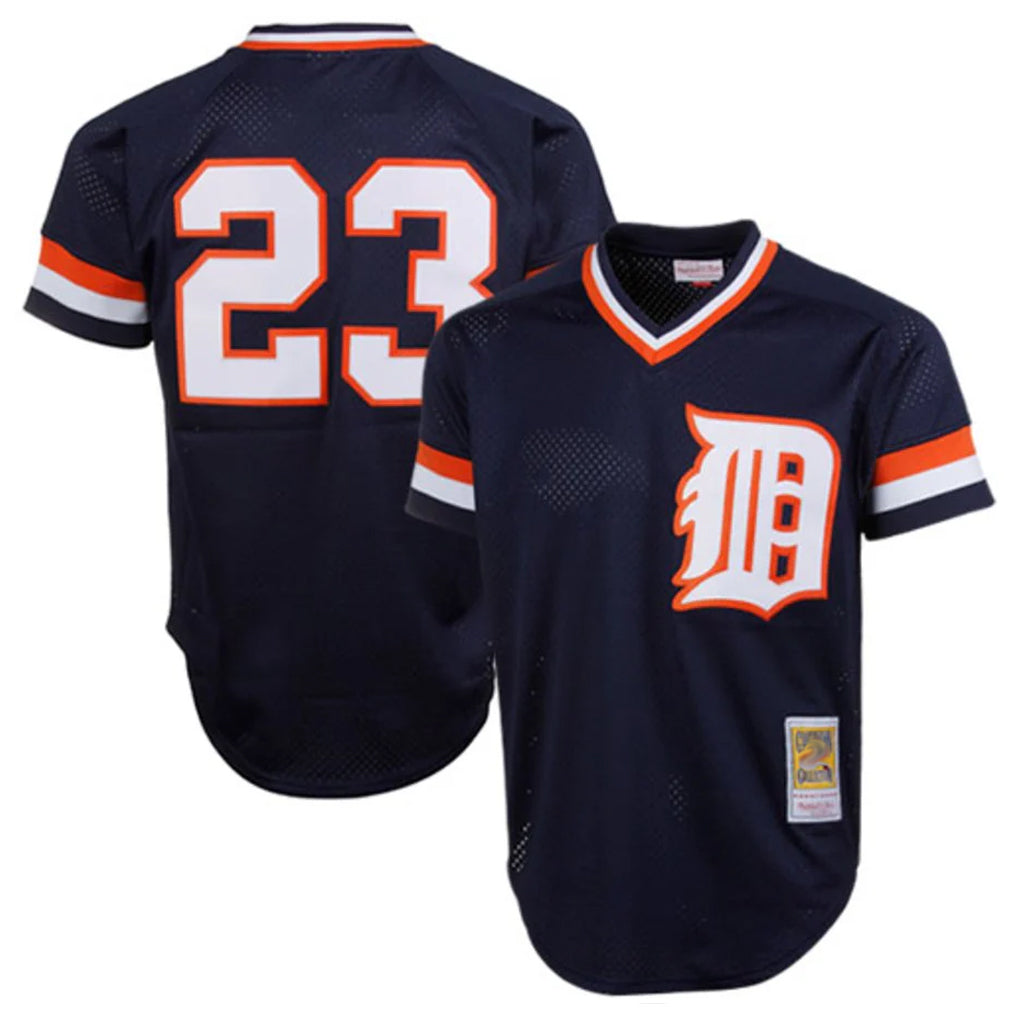 Silnrao D.Tigers #23 Kirk Gibson Player Navy Mitchell & Ness 1984 Mesh Batting Practice  T-shirt Stitched Jerseys