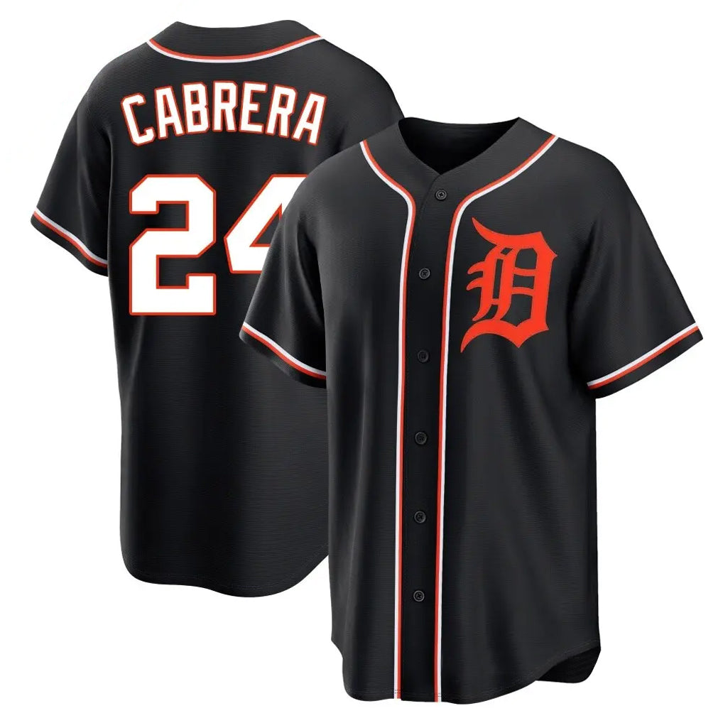 Silnrao D.Tigers #24 Miguel Cabrera Player Black Fashion Out Home Game Stitched Jerseys