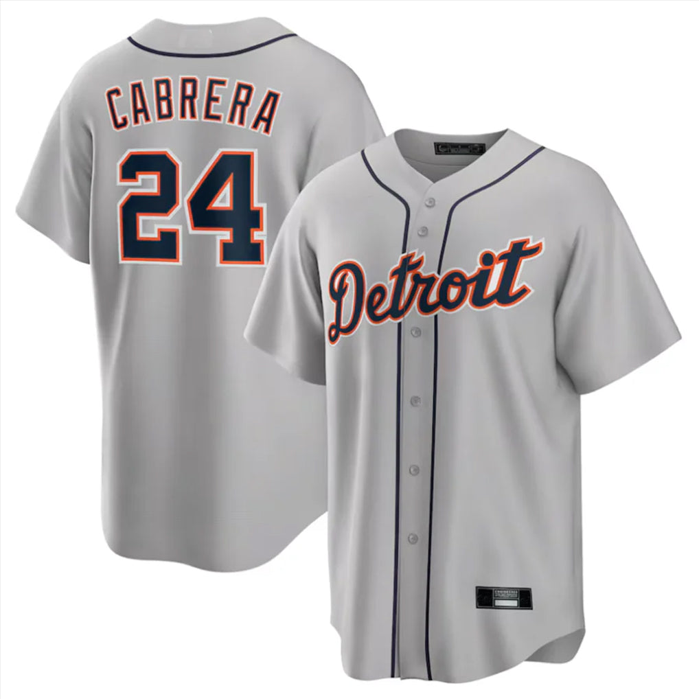 Silnrao D.Tigers #24 Miguel Cabrera Player Gray Home Game Stitched Jerseys