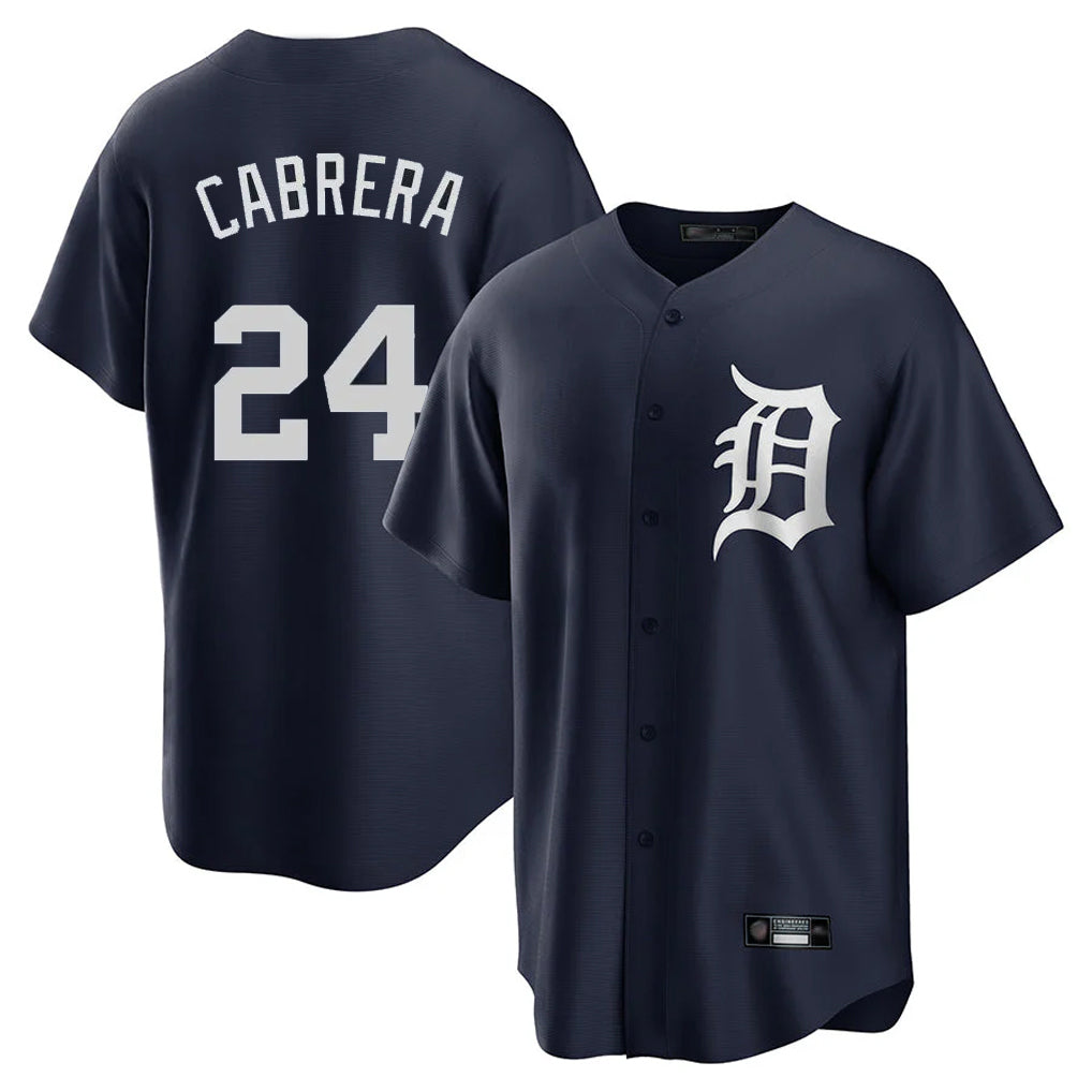 Silnrao D.Tigers #24 Miguel Cabrera Player Navy Game Home Stitched Jerseys