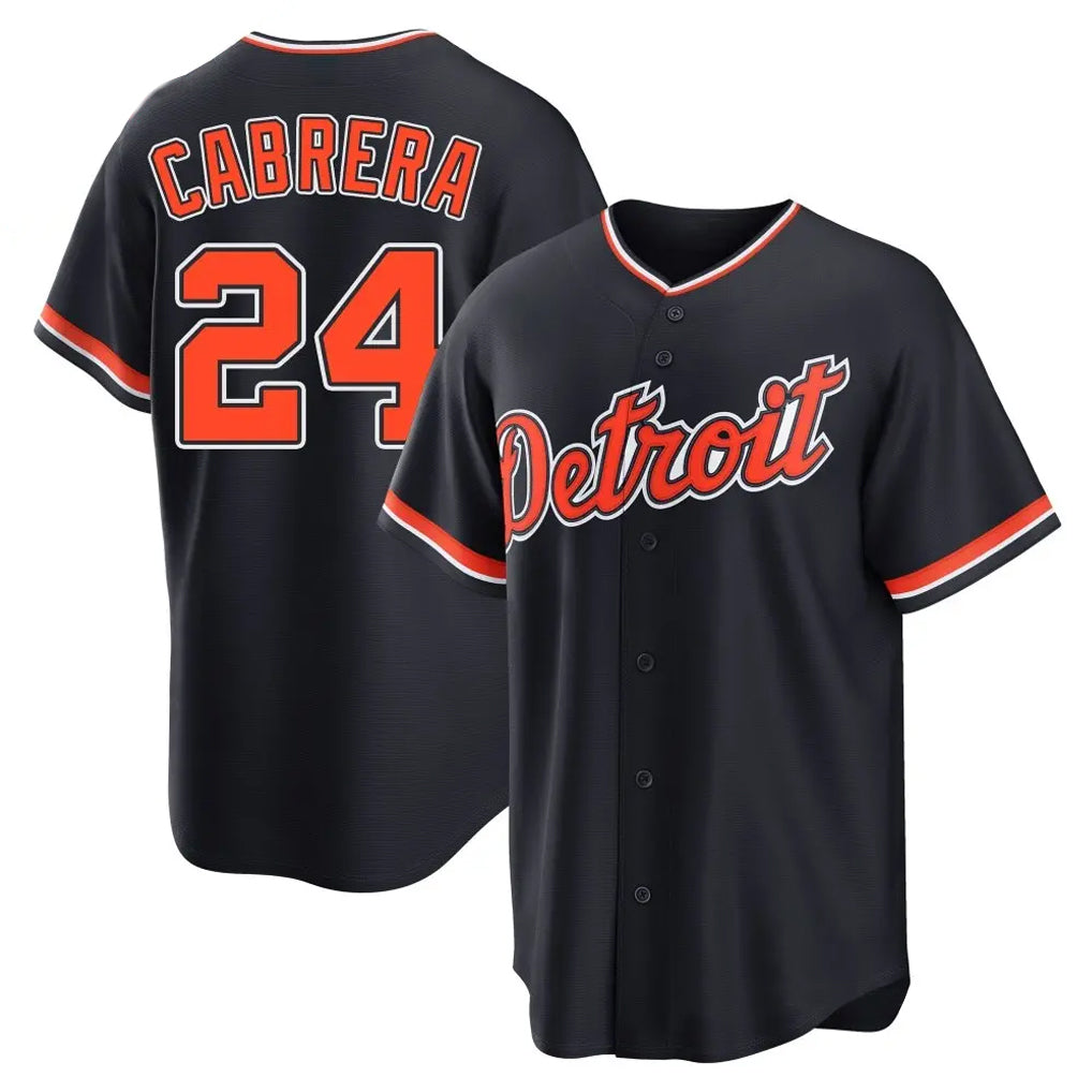 Silnrao D.Tigers #24 Miguel Cabrera Player Navy Home Game Stitched Jerseys