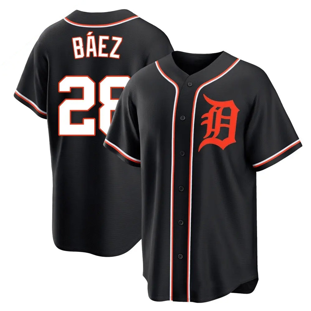 Silnrao  D.Tigers #28 Javier B¨¢ez Player Black Fashion Out Home Game Stitched Jerseys