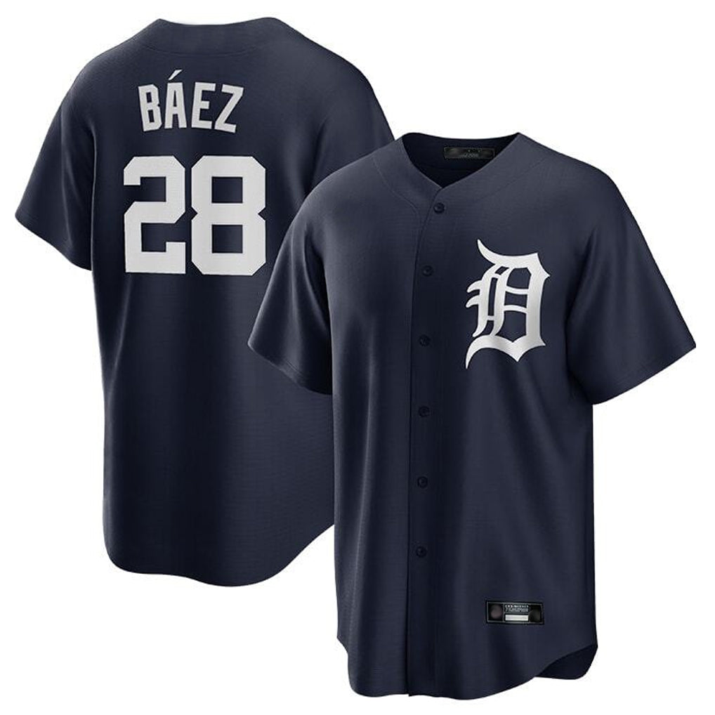 Silnrao  D.Tigers #28 Javier B¨¢ez Player Navy Game Home Stitched Jerseys