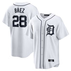 Silnrao  D.Tigers #28 Javier B¨¢ez Player White Home Game Stitched Jerseys