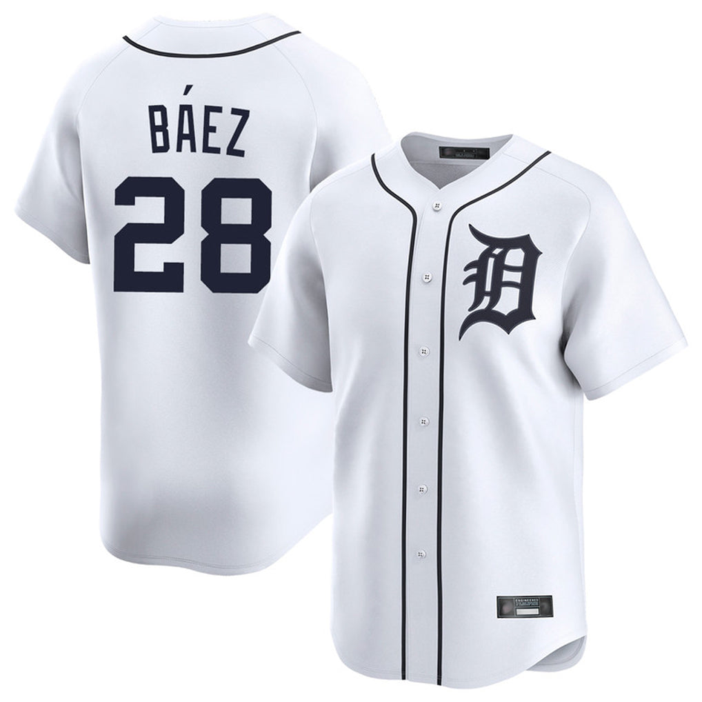 Silnrao  D.Tigers #28 Javier B¨¢ez Player White Home Limited Stitched Jerseys