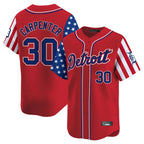 Silnrao  D.Tigers #30 Kerry Carpenter Player Red Independence Day Vapor Premier Limited Stitched Jerseys