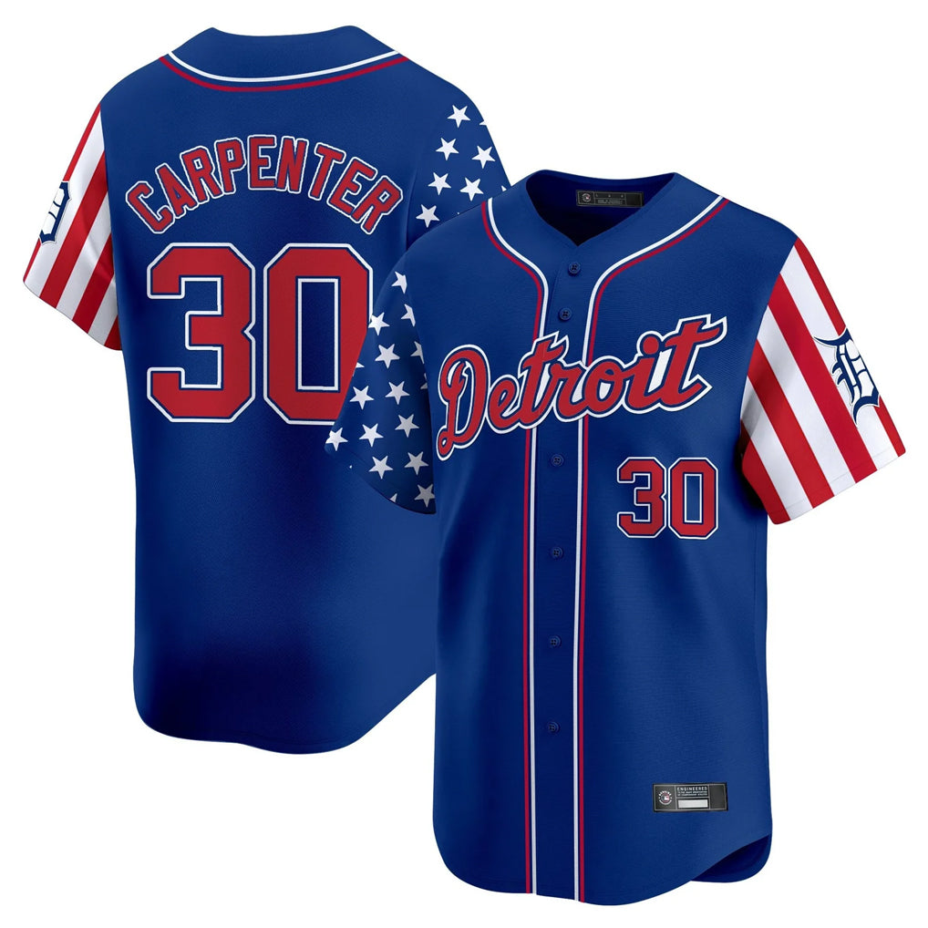 Silnrao  D.Tigers #30 Kerry Carpenter Player Royal Independence Day Vapor Premier Limited Stitched Jerseys