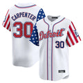 Silnrao  D.Tigers #30 Kerry Carpenter Player White Independence Day Vapor Premier Limited Stitched Jerseys