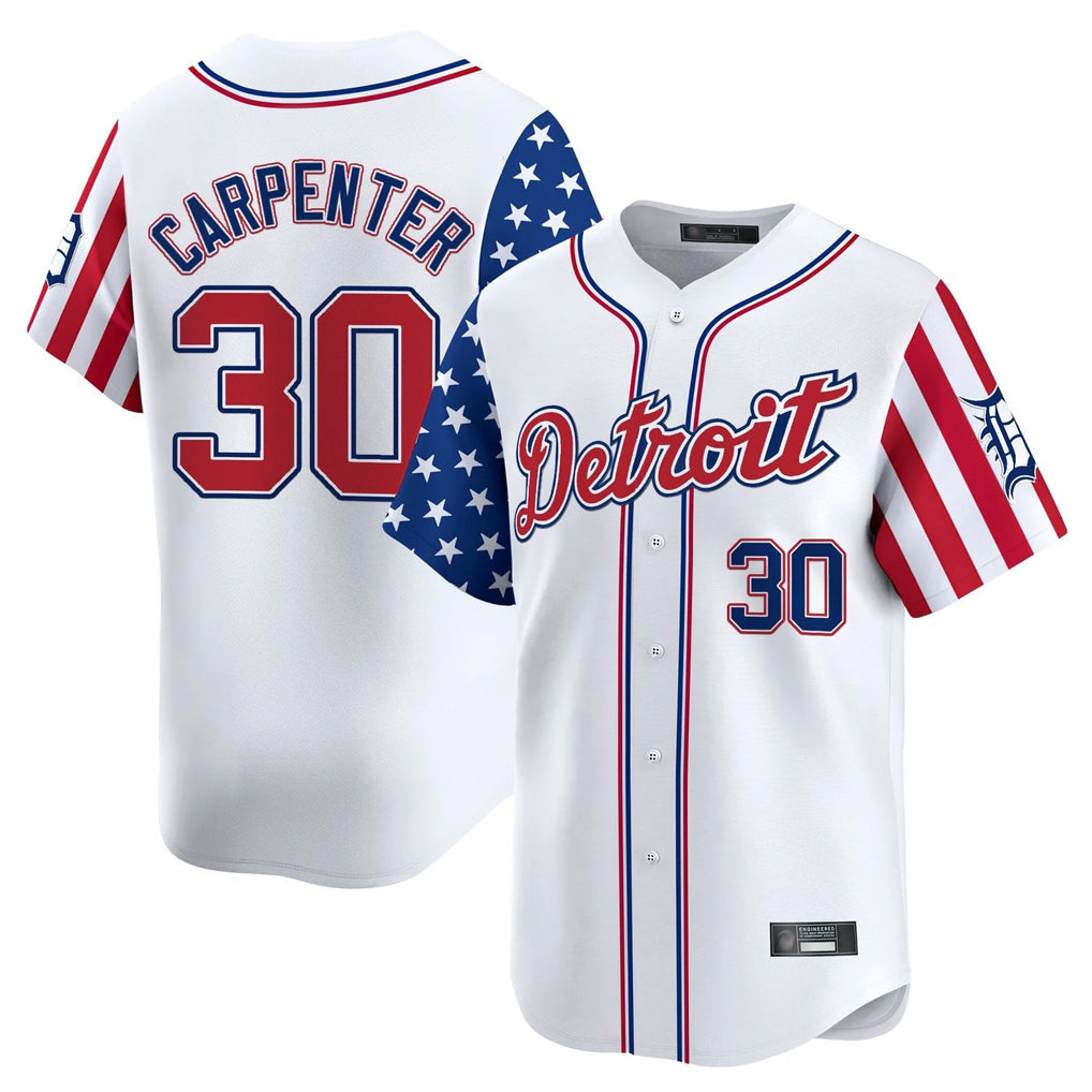 Silnrao  D.Tigers #30 Kerry Carpenter Player White Independence Day Vapor Premier Limited Stitched Jerseys