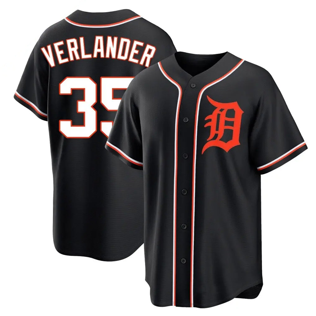 Silnrao D.Tigers #35 Justin Verlander Player Black Fashion Out Home Game Stitched Jerseys