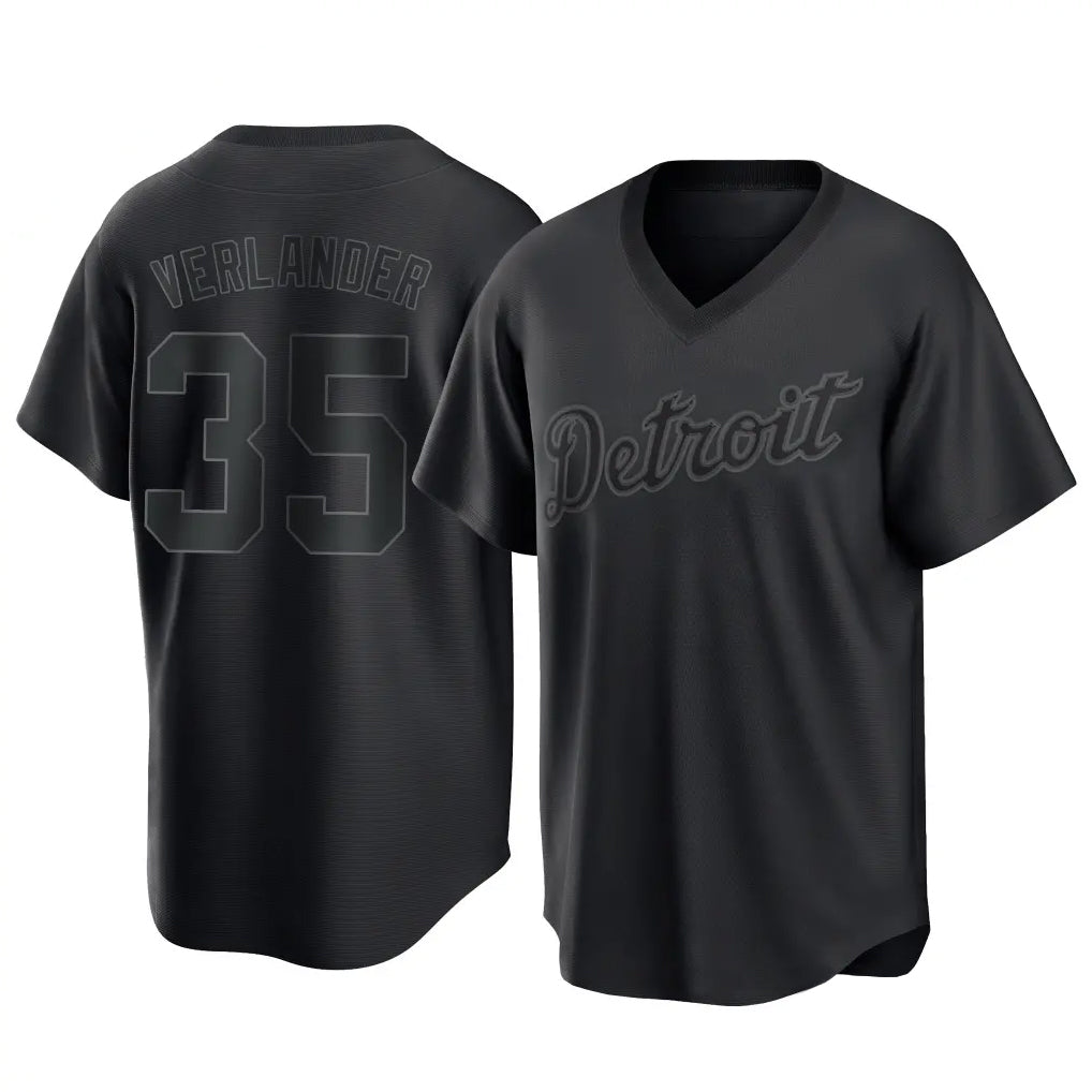 Silnrao D.Tigers #35 Justin Verlander Player Black T-shirt Home Game Stitched Jerseys